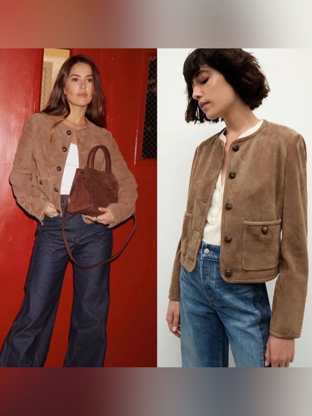 Veronica Beard Andrea Bark Brown Suede Lambskin Leather Jacket Size 0